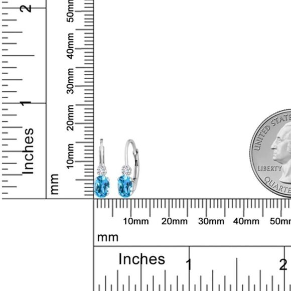 18K White Gold 1.07 Cttw Swiss Blue Topaz and Diamond Leverback Drop Earrings - Picture 5 of 5